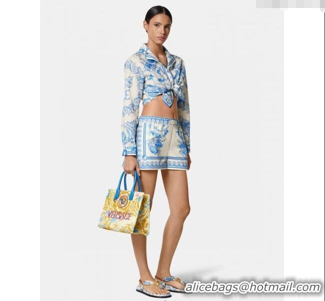 Well Crafted Versace Silk Shirt and Shorts Set 527028 Blue 2025