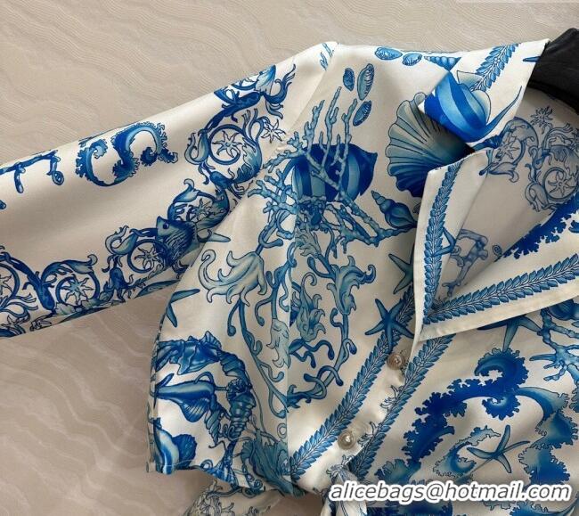 Well Crafted Versace Silk Shirt and Shorts Set 527028 Blue 2025