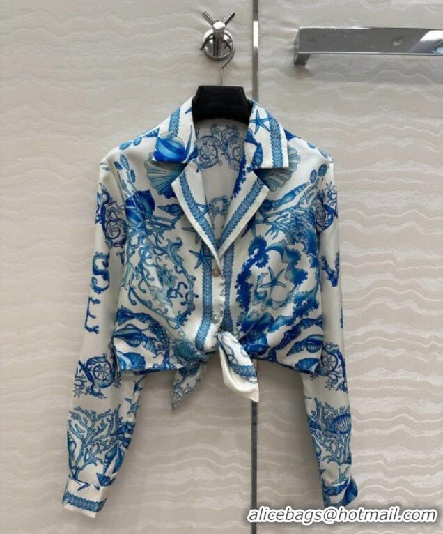 Well Crafted Versace Silk Shirt and Shorts Set 527028 Blue 2025