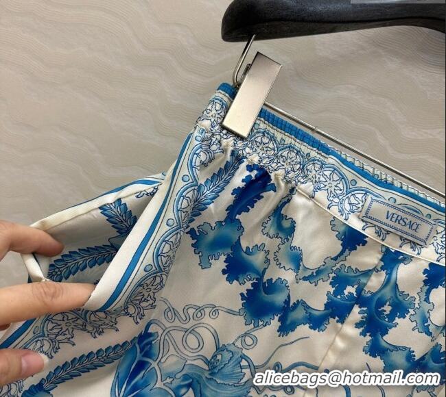 Well Crafted Versace Silk Shirt and Shorts Set 527028 Blue 2025