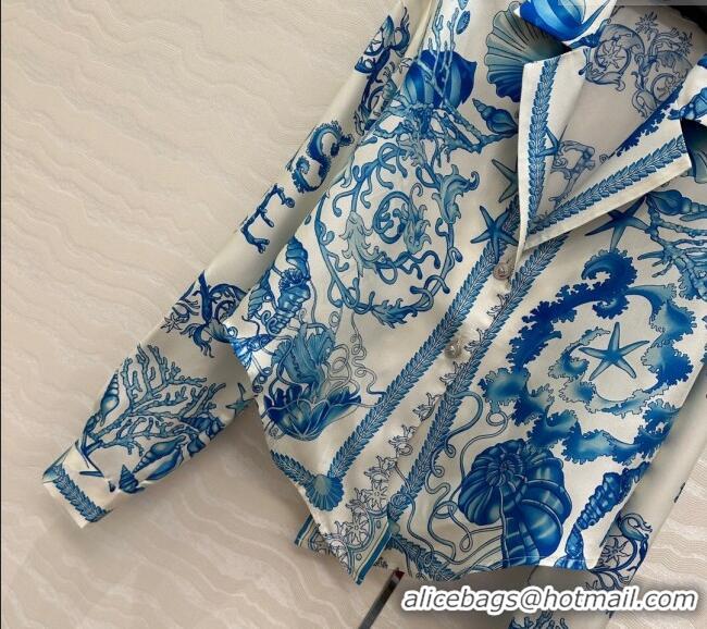 Well Crafted Versace Silk Shirt and Shorts Set 527028 Blue 2025