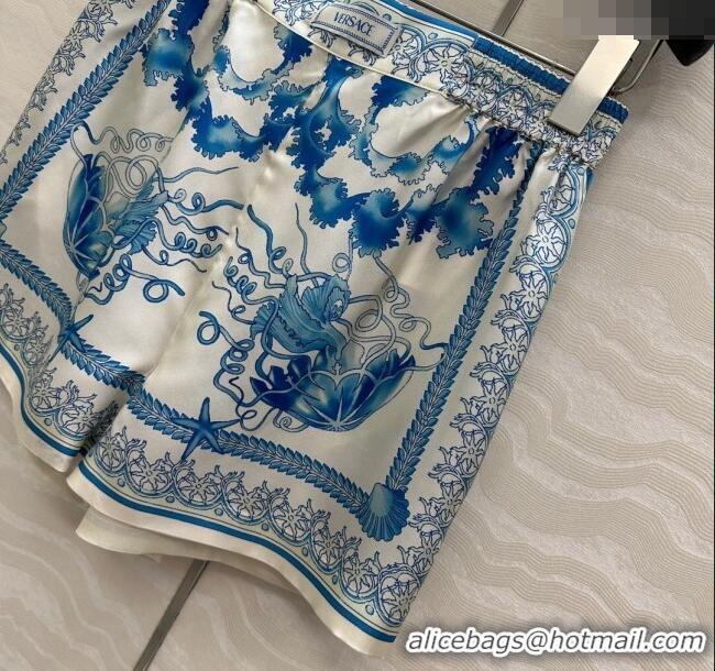 Well Crafted Versace Silk Shirt and Shorts Set 527028 Blue 2025