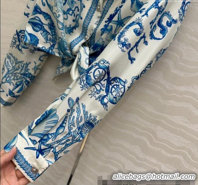 Well Crafted Versace Silk Shirt and Shorts Set 527028 Blue 2025