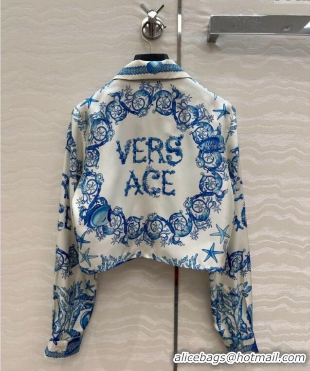 Well Crafted Versace Silk Shirt and Shorts Set 527028 Blue 2025