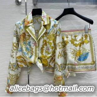 Top Quality Versace Silk Shirt and Shorts Set 527028 Yellow 2025