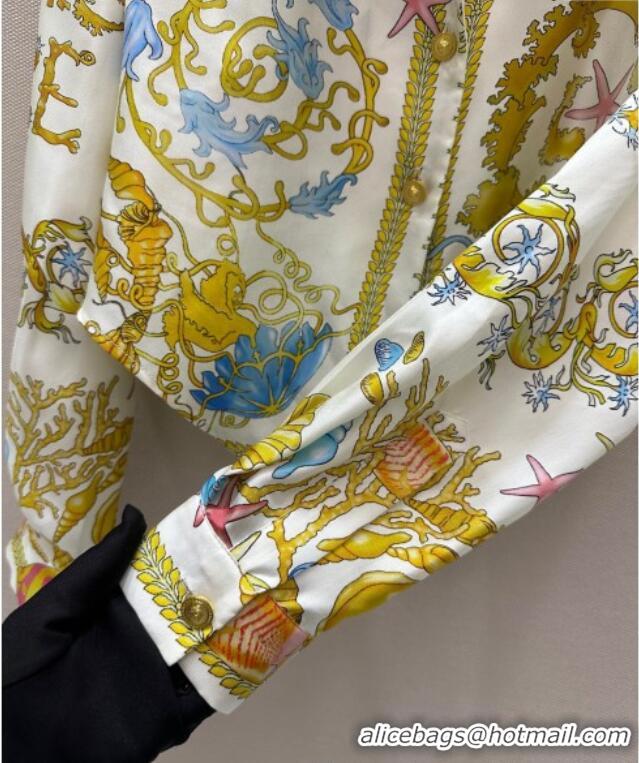 Top Quality Versace Silk Shirt and Shorts Set 527028 Yellow 2025