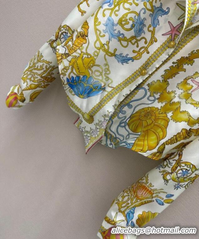 Top Quality Versace Silk Shirt and Shorts Set 527028 Yellow 2025