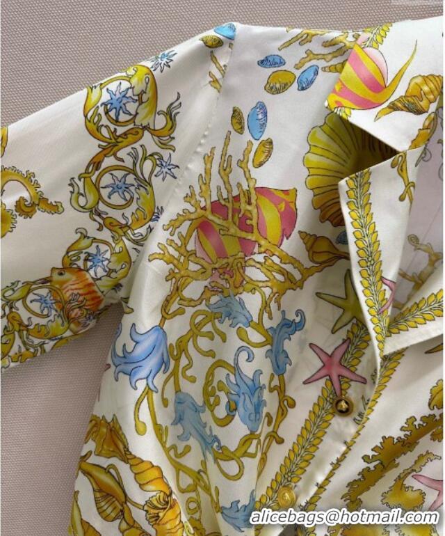 Top Quality Versace Silk Shirt and Shorts Set 527028 Yellow 2025