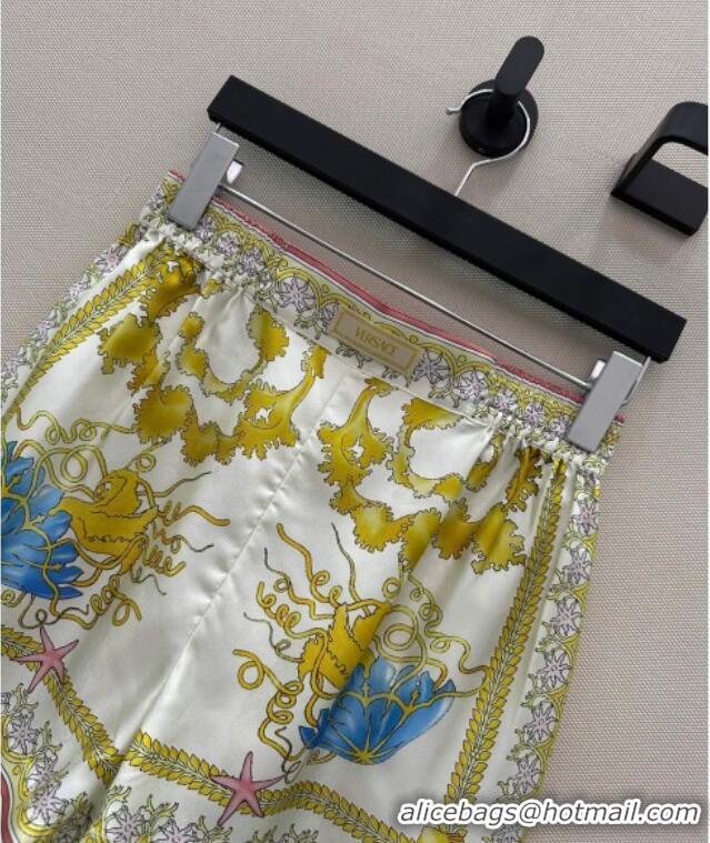 Top Quality Versace Silk Shirt and Shorts Set 527028 Yellow 2025