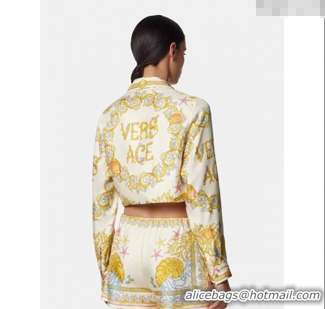 Top Quality Versace Silk Shirt and Shorts Set 527028 Yellow 2025