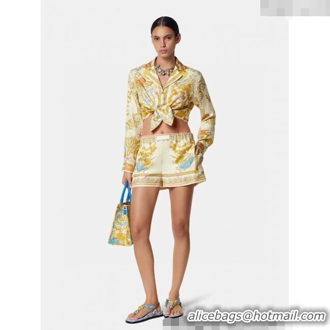 Top Quality Versace Silk Shirt and Shorts Set 527028 Yellow 2025