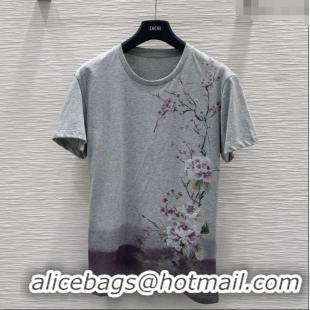 Best Quality Dior Flora Print T-Shirt 527032 Grey/Purple 2025