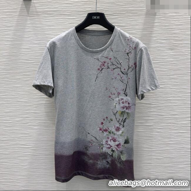 Best Quality Dior Flora Print T-Shirt 527032 Grey/Purple 2025