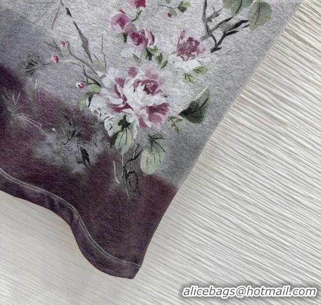 Best Quality Dior Flora Print T-Shirt 527032 Grey/Purple 2025