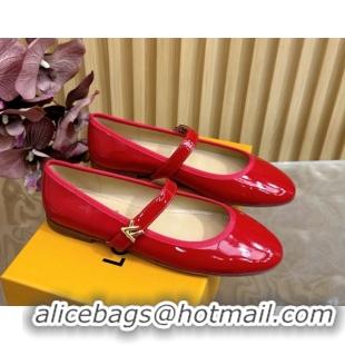 Unique Style Louis Vuitton Romy Flats Ballerinas in Patent Leather with LV Strap Red 0222085