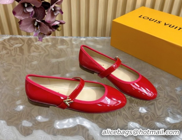 Unique Style Louis Vuitton Romy Flats Ballerinas in Patent Leather with LV Strap Red 0222085