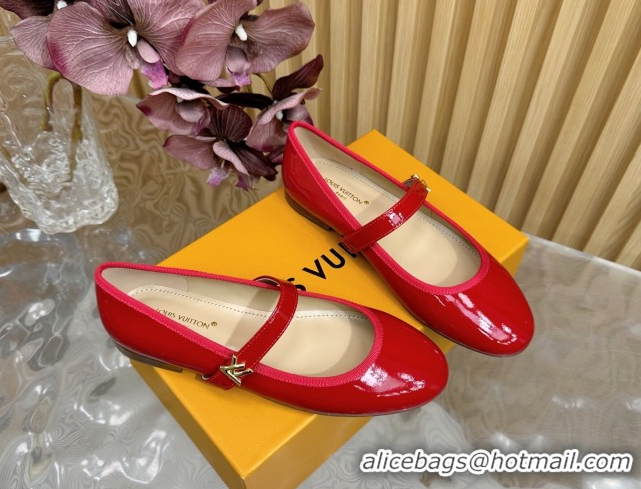Unique Style Louis Vuitton Romy Flats Ballerinas in Patent Leather with LV Strap Red 0222085