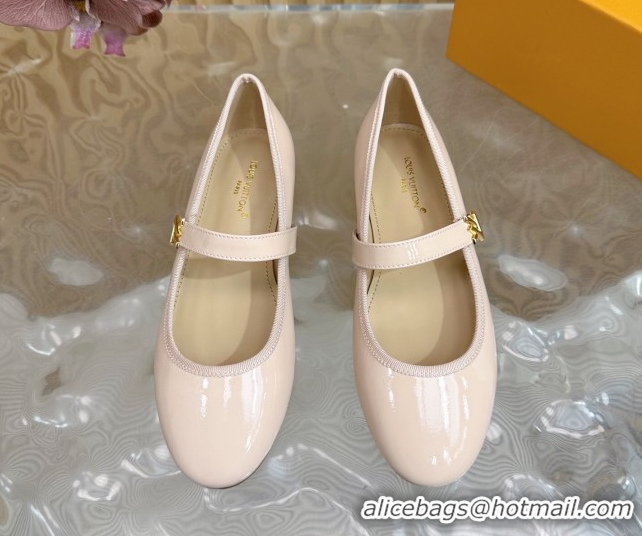 Good Quality Louis Vuitton Romy Flats Ballerinas in Patent Leather with LV Strap Pale Pink 0222086