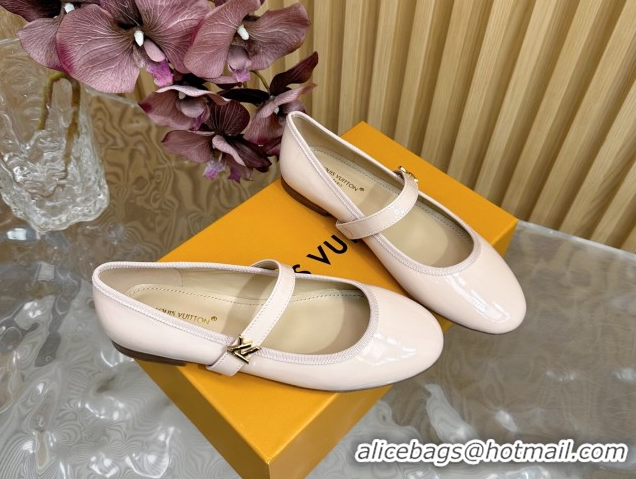 Good Quality Louis Vuitton Romy Flats Ballerinas in Patent Leather with LV Strap Pale Pink 0222086