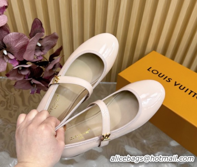 Good Quality Louis Vuitton Romy Flats Ballerinas in Patent Leather with LV Strap Pale Pink 0222086