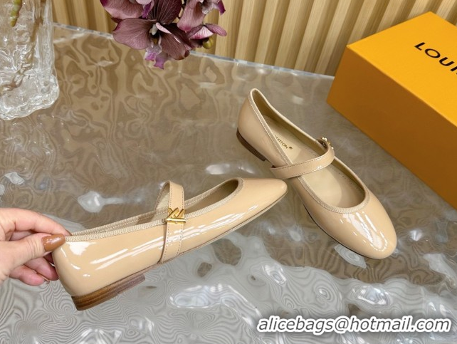 Purchase Louis Vuitton Romy Flats Ballerinas in Patent Leather with LV Strap Beige 0222087