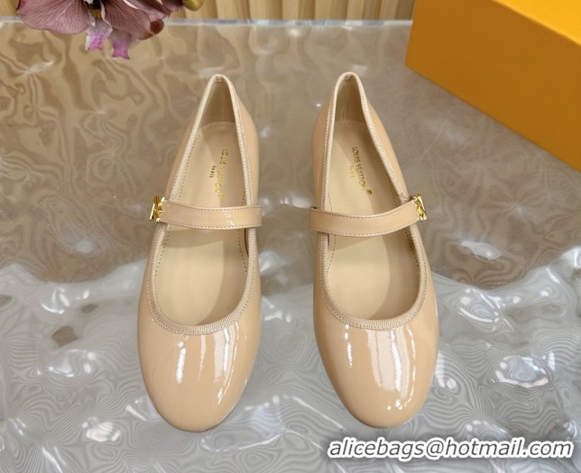 Purchase Louis Vuitton Romy Flats Ballerinas in Patent Leather with LV Strap Beige 0222087