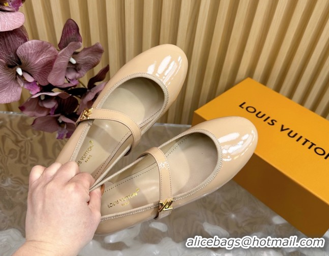 Purchase Louis Vuitton Romy Flats Ballerinas in Patent Leather with LV Strap Beige 0222087