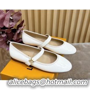 Grade Quality Louis Vuitton Romy Flats Ballerinas in Patent Leather with LV Strap Ivory White 0222088