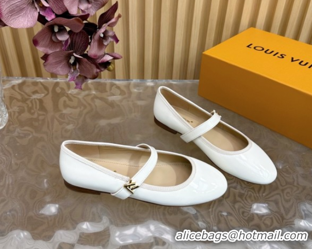 Grade Quality Louis Vuitton Romy Flats Ballerinas in Patent Leather with LV Strap Ivory White 0222088