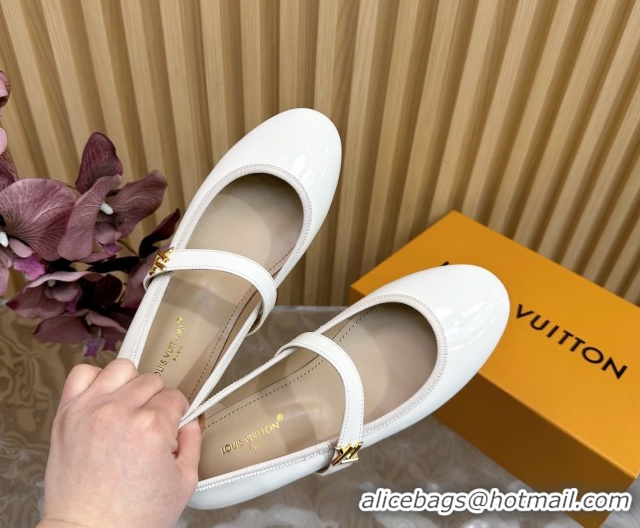 Grade Quality Louis Vuitton Romy Flats Ballerinas in Patent Leather with LV Strap Ivory White 0222088