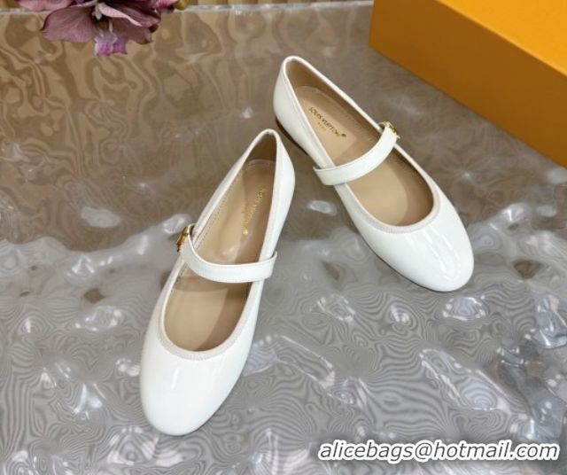 Grade Quality Louis Vuitton Romy Flats Ballerinas in Patent Leather with LV Strap Ivory White 0222088