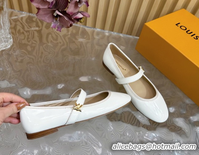 Grade Quality Louis Vuitton Romy Flats Ballerinas in Patent Leather with LV Strap Ivory White 0222088