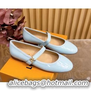 Classic Hot Louis Vuitton Romy Flats Ballerinas in Patent Leather with LV Strap Light Blue 0222089