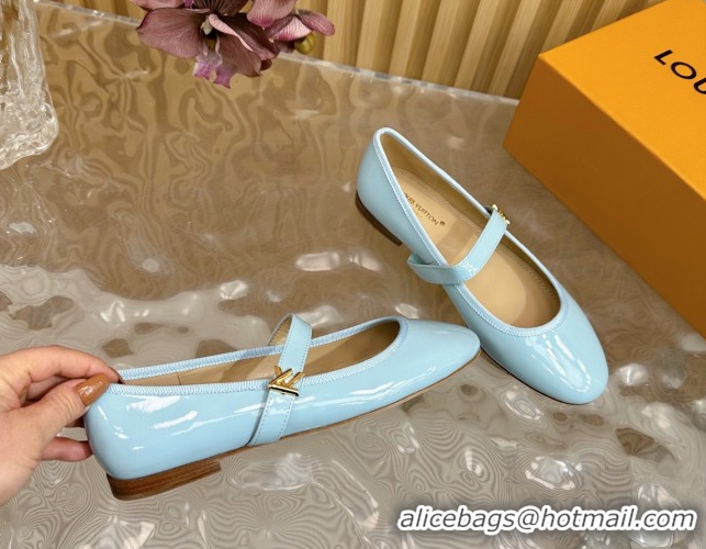 Classic Hot Louis Vuitton Romy Flats Ballerinas in Patent Leather with LV Strap Light Blue 0222089