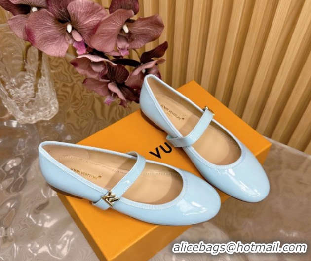 Classic Hot Louis Vuitton Romy Flats Ballerinas in Patent Leather with LV Strap Light Blue 0222089