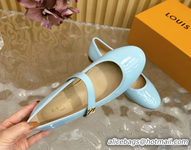 Classic Hot Louis Vuitton Romy Flats Ballerinas in Patent Leather with LV Strap Light Blue 0222089