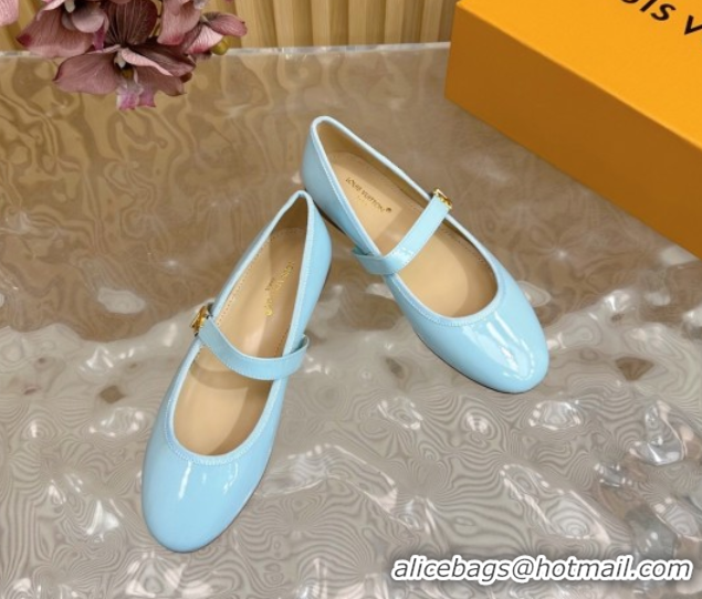 Classic Hot Louis Vuitton Romy Flats Ballerinas in Patent Leather with LV Strap Light Blue 0222089