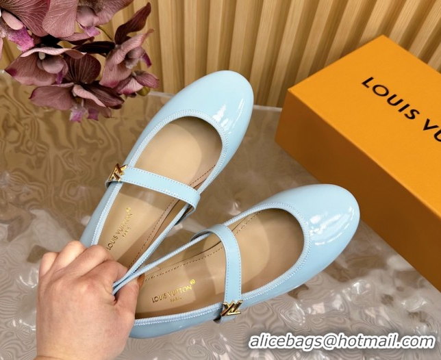 Classic Hot Louis Vuitton Romy Flats Ballerinas in Patent Leather with LV Strap Light Blue 0222089