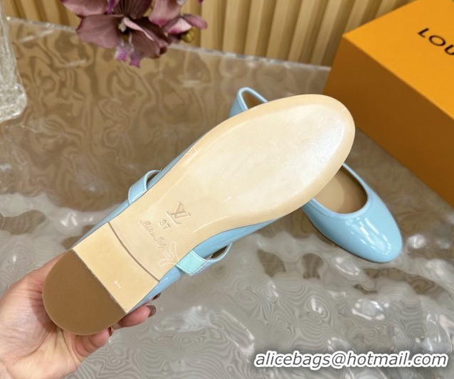 Classic Hot Louis Vuitton Romy Flats Ballerinas in Patent Leather with LV Strap Light Blue 0222089
