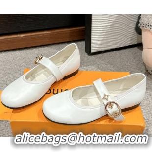 Buy Luxury Louis Vuitton Romy Flats Ballerinas in Lambskin with Buckle Strap White 0222090