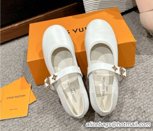 Buy Luxury Louis Vuitton Romy Flats Ballerinas in Lambskin with Buckle Strap White 0222090
