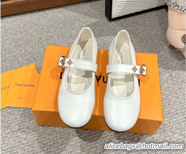 Buy Luxury Louis Vuitton Romy Flats Ballerinas in Lambskin with Buckle Strap White 0222090