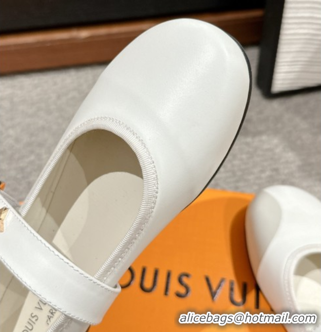 Buy Luxury Louis Vuitton Romy Flats Ballerinas in Lambskin with Buckle Strap White 0222090