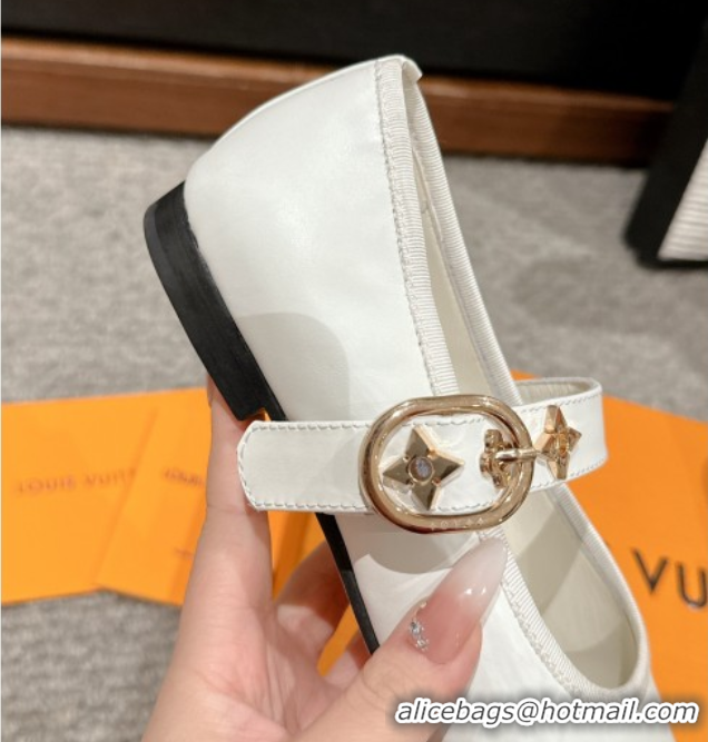Buy Luxury Louis Vuitton Romy Flats Ballerinas in Lambskin with Buckle Strap White 0222090