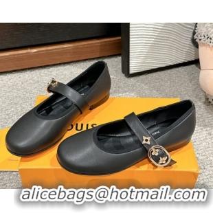 Stylish Louis Vuitton Romy Flats Ballerinas in Lambskin with Buckle Strap Black 0222091