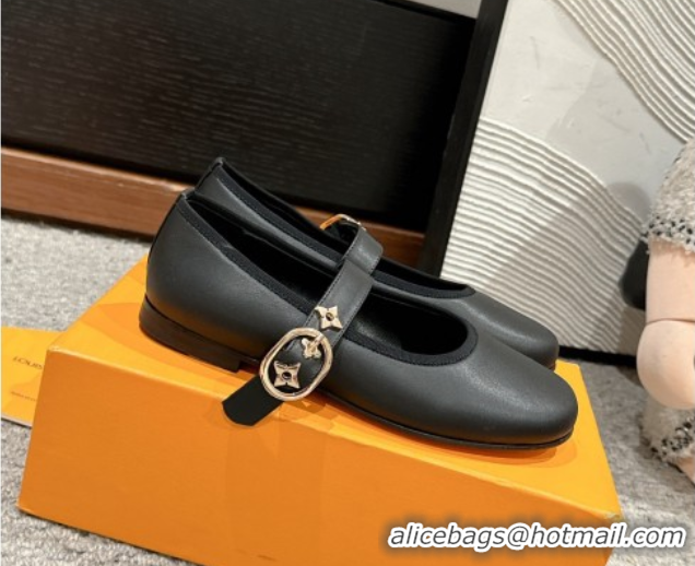 Stylish Louis Vuitton Romy Flats Ballerinas in Lambskin with Buckle Strap Black 0222091