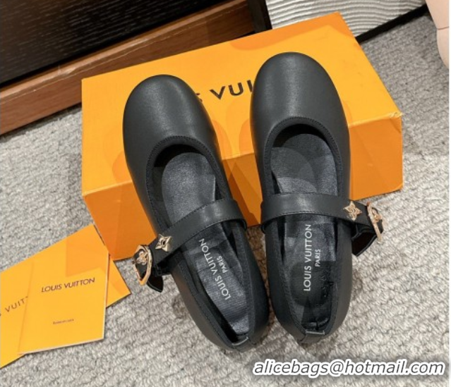 Stylish Louis Vuitton Romy Flats Ballerinas in Lambskin with Buckle Strap Black 0222091