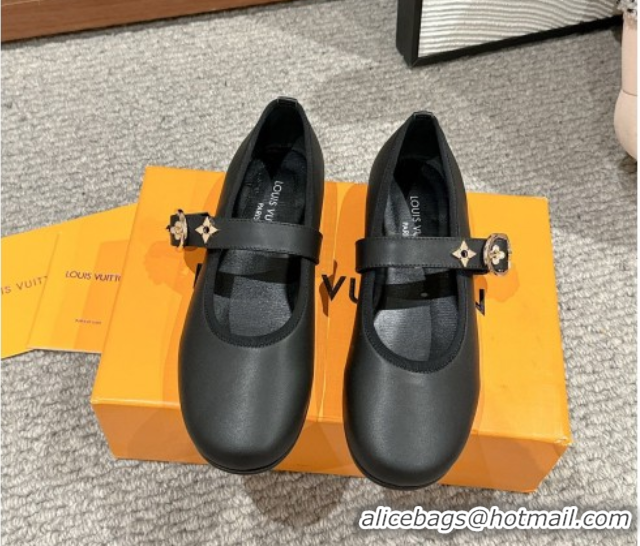 Stylish Louis Vuitton Romy Flats Ballerinas in Lambskin with Buckle Strap Black 0222091