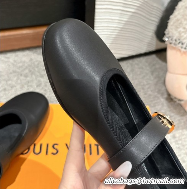Stylish Louis Vuitton Romy Flats Ballerinas in Lambskin with Buckle Strap Black 0222091