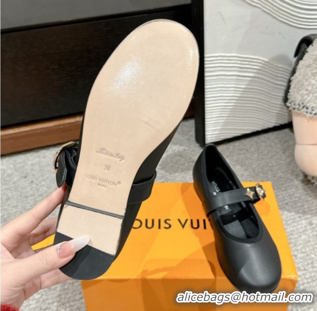 Stylish Louis Vuitton Romy Flats Ballerinas in Lambskin with Buckle Strap Black 0222091